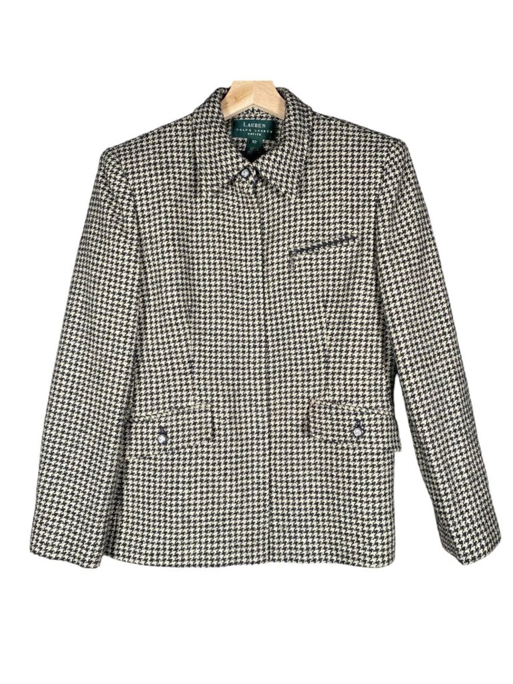 Lauren Ralph Lauren Jacket Women 6P Houndstooth Tweed Equestrian Horse Silk Wool - Picture 2 of 16